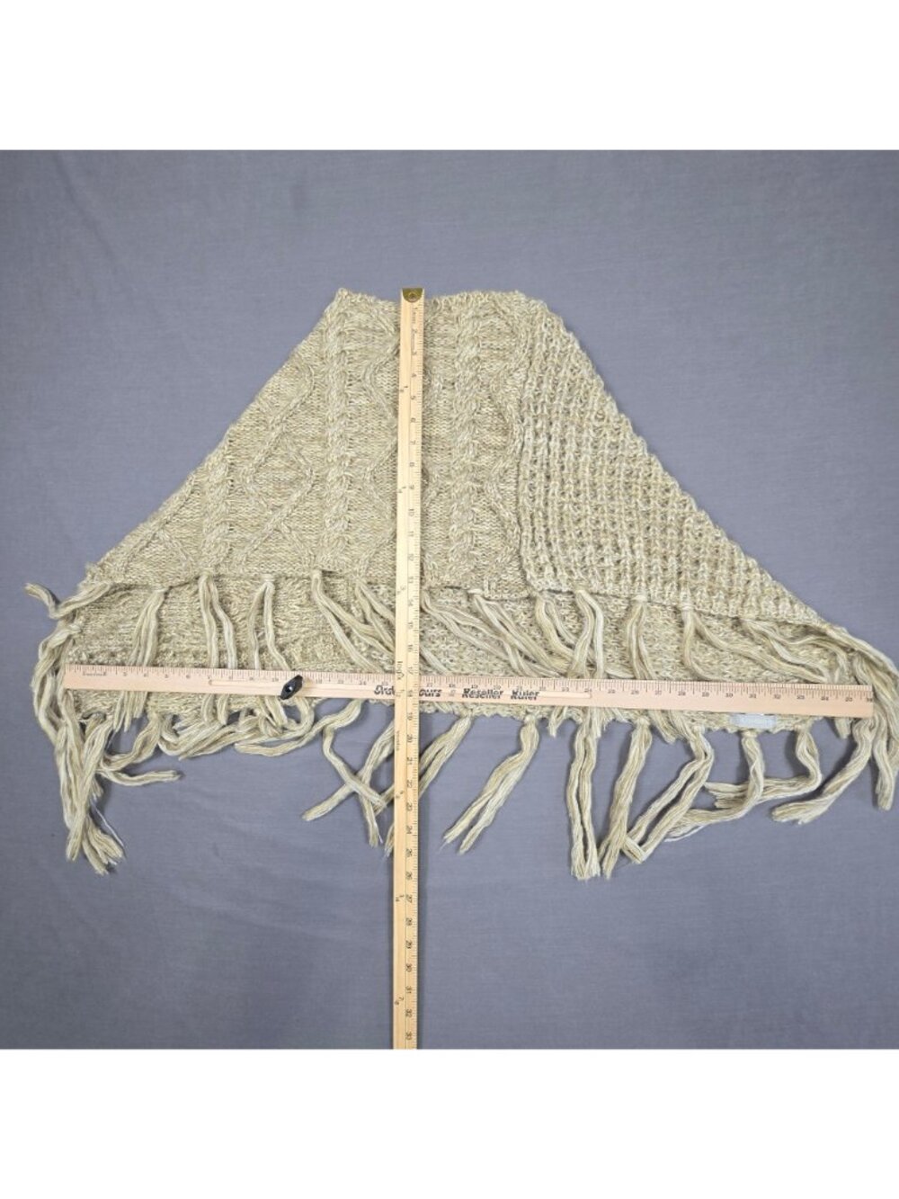 Handwoven Beige Knit  Shawl With Fringe Demdaco Boho - Picture 3 of 3